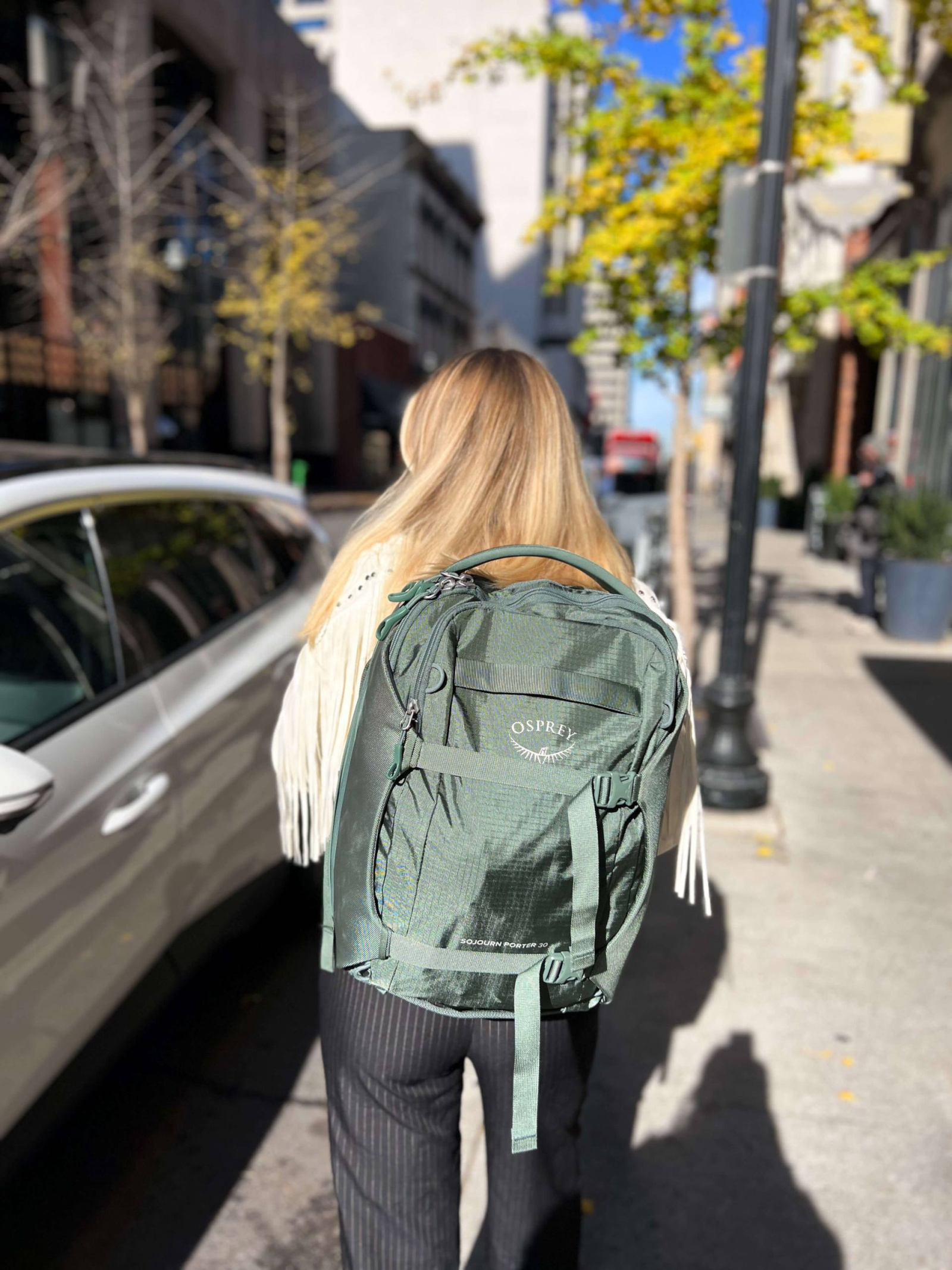 Jessica Ruth Gibson with Osprey Backpack Sojourn Porter in Nashville